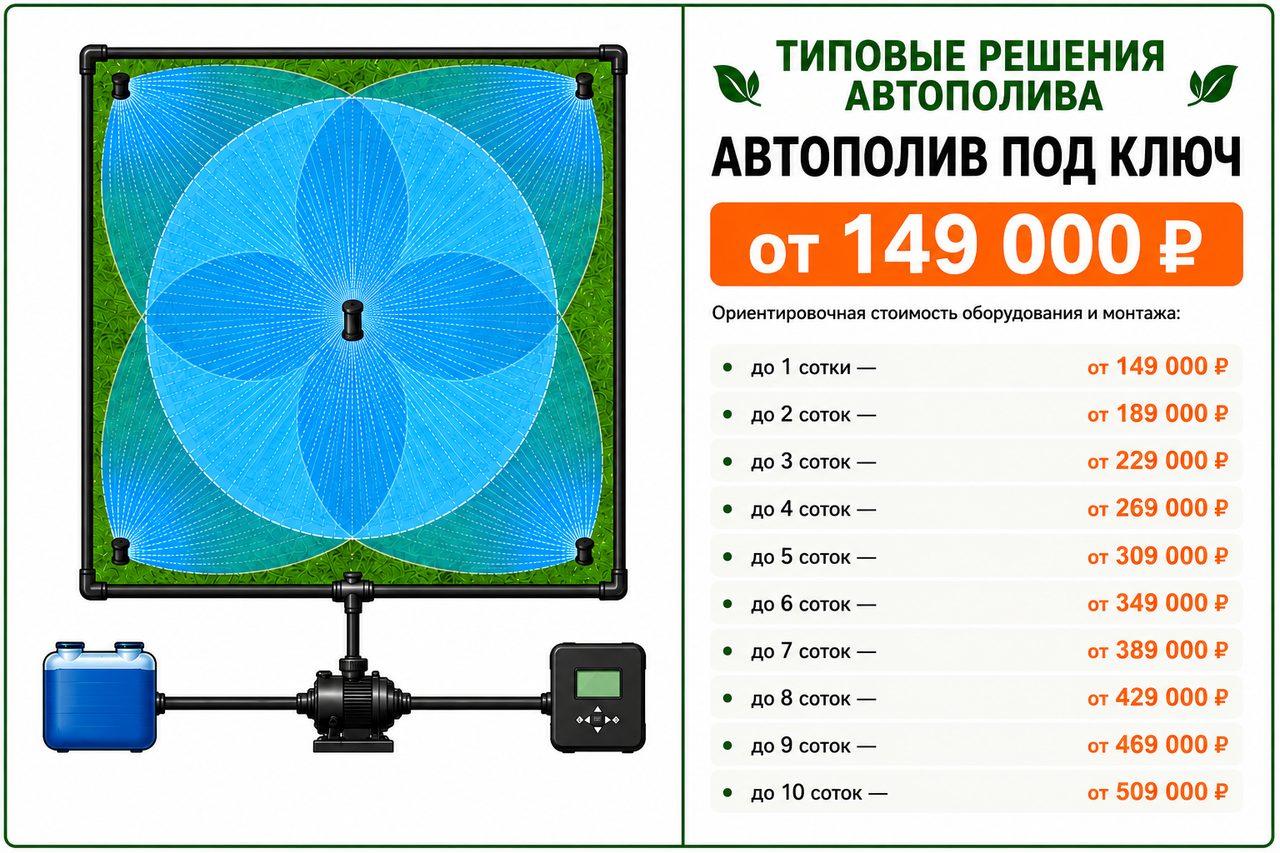 Типовое решение автополива участка с ёмкостью насосом и контроллером